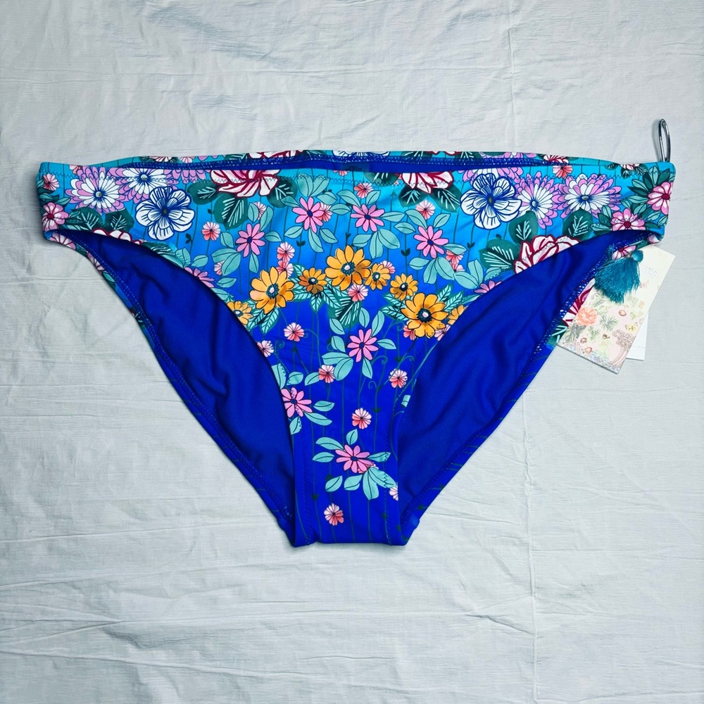 Johnny Was New Swim Bottom XL Hipster Blue Floral Bohemian Botanical Boho